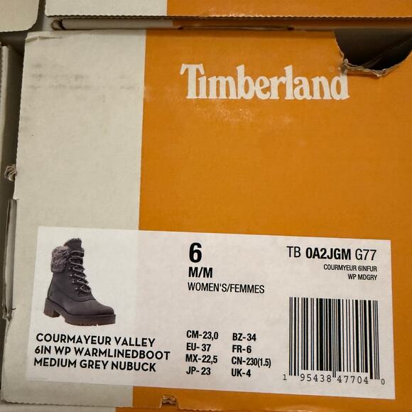 TIMBERLAND Women's 6 COURMAYEUR VALLEY 6IN Faux Fur WP Boot GRAY TB0AJGMG77 - Picture 7 of 7